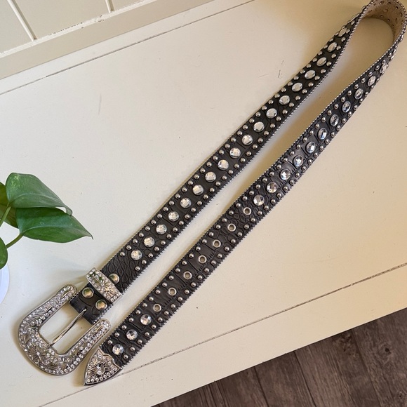 Studded Black Belt with Silver Buckle - Picture 7 of 9